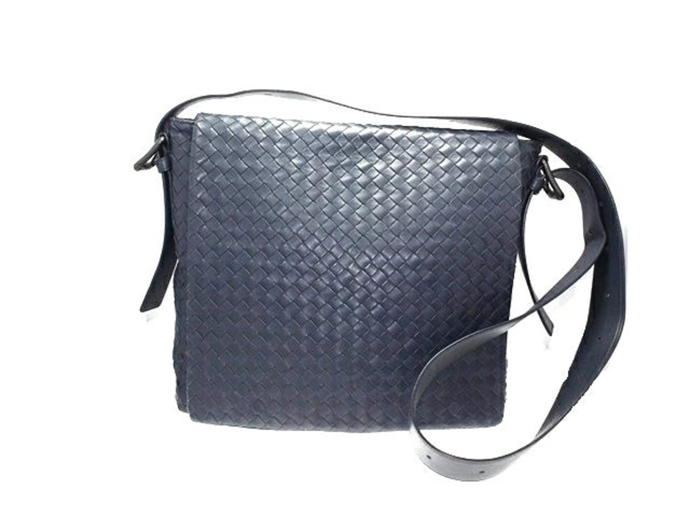 BOTTEGA VENETA Shoulder Bag Intrecciato Navy Blue Calfskin